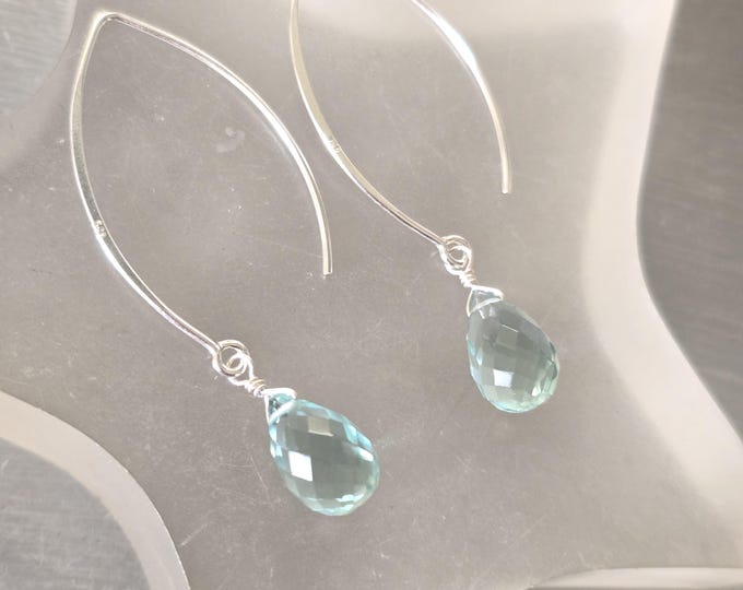 Aquamarine Quartz teardrop earrings on Sterling Silver or 14K Gold Fill fastenings of your choice - March Birthstone jewellery gift