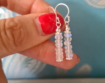 Moonstone earrings Sterling Silver or 14K Gold Fill tiny flashy real 4mm white gemstone drop earrings June birthstone jewellery gift for her