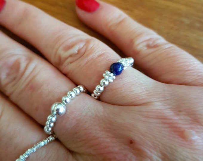 Lapis Lazuli stretch ring Sterling Silver / 14K Gold Fill blue gemstone bead ring Chakra 9th anniversary September Birthstone jewellery gift