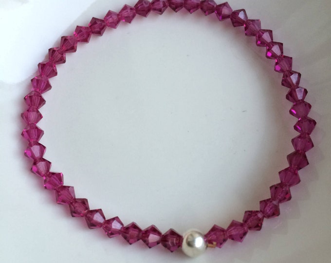 Pink Swarovski crystal stretch bracelet Sterling Silver or Gold tiny fushia pink bead bracelet Swarovski jewellery gift for girl teenager