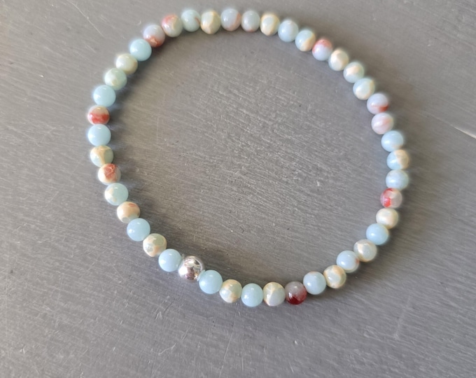 Aqua Green Jasper stretch bracelet Sterling Silver / Gold Fill tiny 4mm mint aqua green gemstone bead bracelet healing Chakra jewellery gift