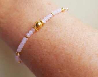 Tiny Pink Opal crystal stretch bracelet Sterling Silver 14K Gold Fill 3mm Pink Opal beaded bracelet October Birthstone 14th anniversary gift