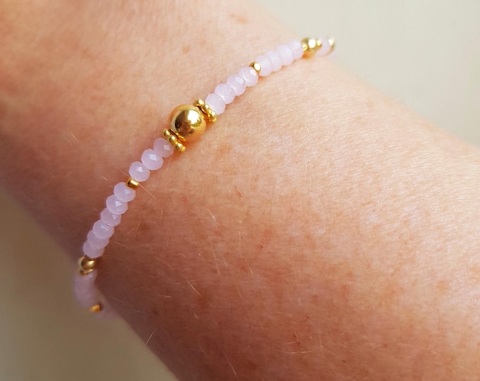 Tiny Pink Opal crystal stretch bracelet Sterling Silver 14K Gold Fill 3mm Pink Opal beaded bracelet October Birthstone 14th anniversary gift