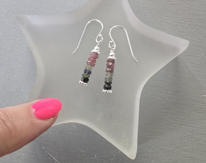 Watermelon Tourmaline gemstone earrings Sterling Silver or Gold Fill  - October Birthstone jewellery gift