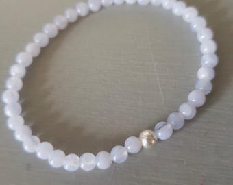 Blue Lace Agate STRETCH Bracelet Sterling Silver 4mm Small light blue GEMSTONE bead Bracelet tiny beaded throat Chakra jewellery healing