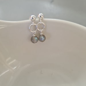 Tiny Labradorite earrings Sterling Silver stud small Labradorite drop earrings grey gemstone jewelry healing crystal jewellery gift for girl