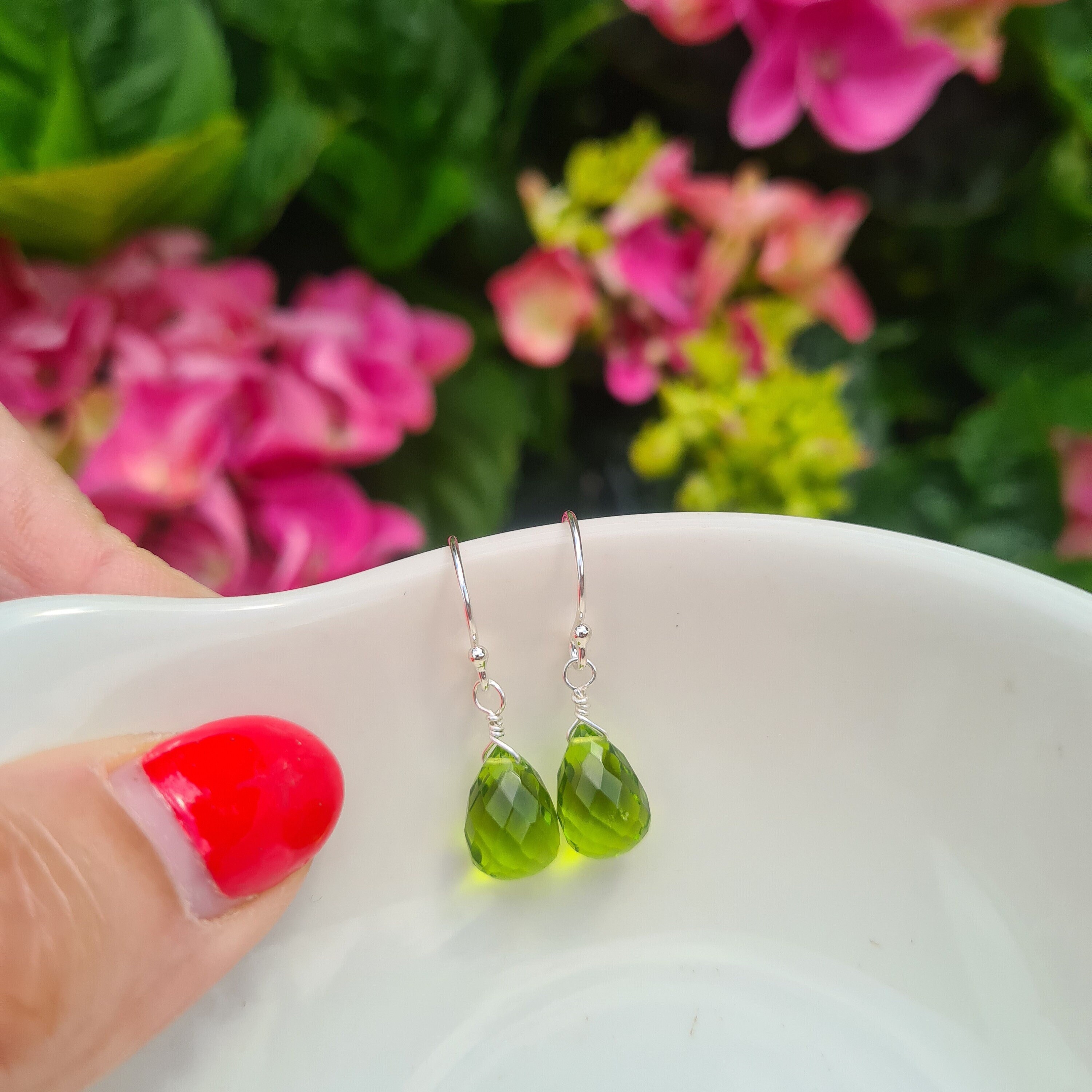 Peridot Quartz earrings Sterling Silver or Gold Fill small green