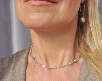Grey Freshwater Pearl necklace choker Sterling Silver real grey pearl necklace small pearl choker June Birthstone jewellery gift anniversary