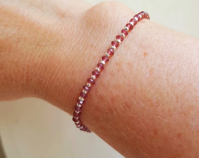 Tiny red Garnet Bracelet Sterling Silver Gold Fill real pink AA Rhodolite Garnet gemstone Bead Bracelet January Birthstone Jewellery Gift