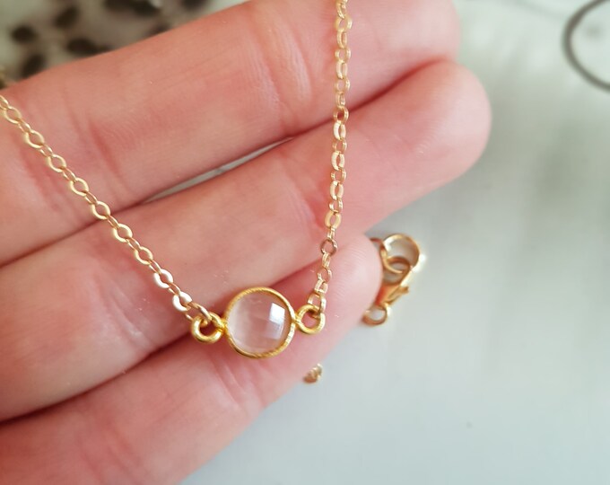 Gold filled tiny Rose Quartz choker necklace small pink gemstone necklace simple layering jewelry dainty January Birthstone jewellery gift