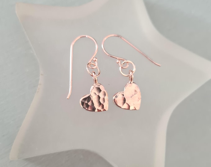 24K Rose Gold hammered heart earrings small Rose Gold Vermeil heart earrings Rose gold Valentine jewellery gift for mum girlfriend wife