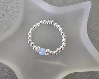 Aquamarine stretch ring Sterling Silveror Gold Fill tiny blue gemstone bead ring - March Birthstone jewellery gift for girl mum