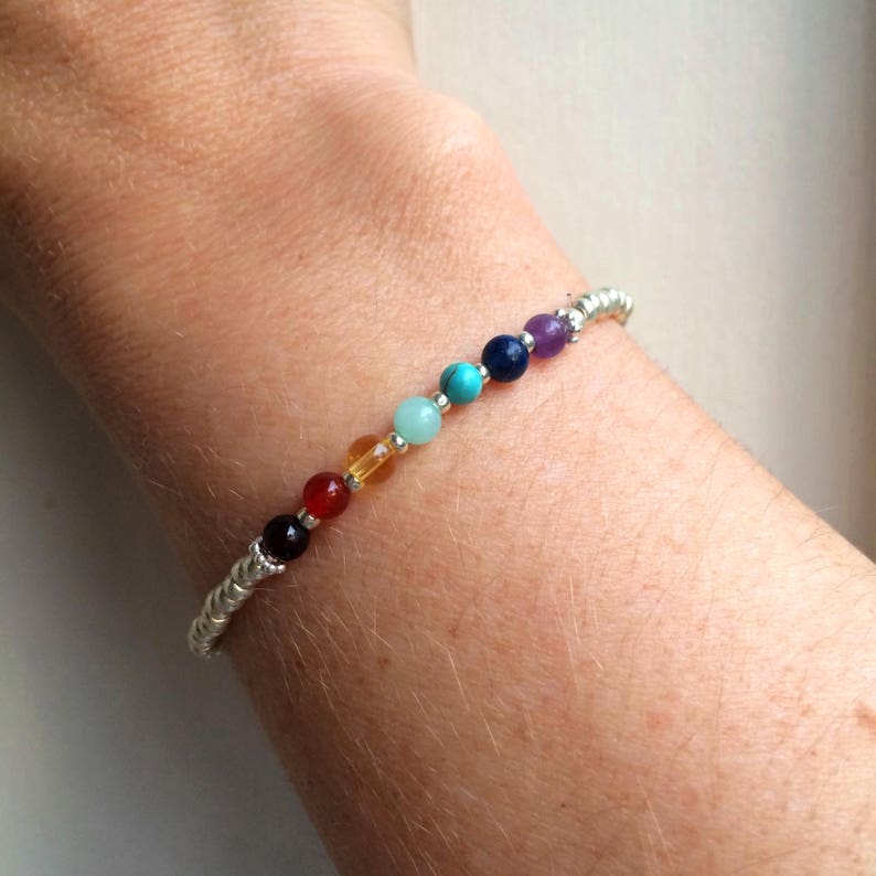 7 CHAKRA Bracelet Sterling Silver Tiny Gemstone Bead Bracelet Etsy UK