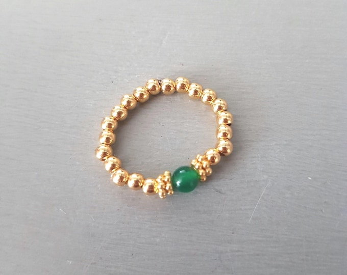 GREEN ONYX stretch ring Sterling Silver or 14K Gold Fill green gemstone bead ring beaded stacking ring Healing heart chakra jewellery gift