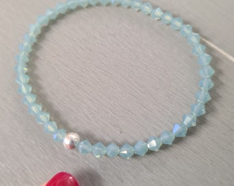 Green Opal Swarovski crystal stretch bracelet with Sterling Silver or 14K gold Fill bead Swarovski jewellery October Birthstone jewelry gift
