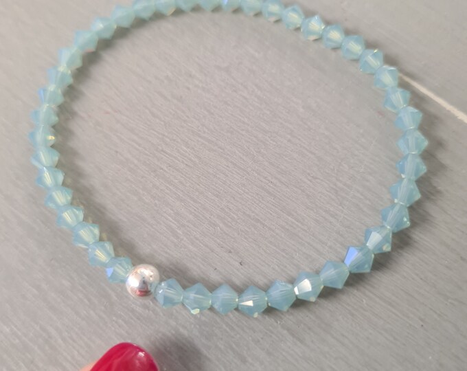 Green Opal Swarovski crystal stretch bracelet with Sterling Silver or 14K gold Fill bead Swarovski jewellery October Birthstone jewelry gift