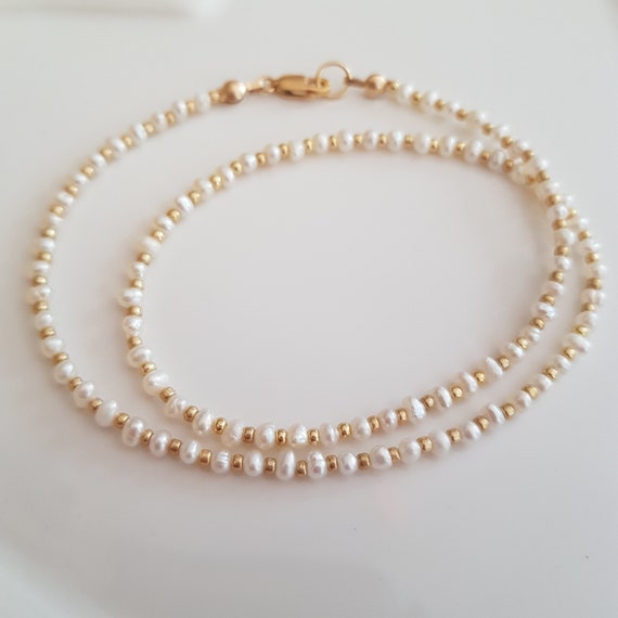 Tiny Freshwater Pearl Necklace Choker 18K Gold Fill or - Etsy UK