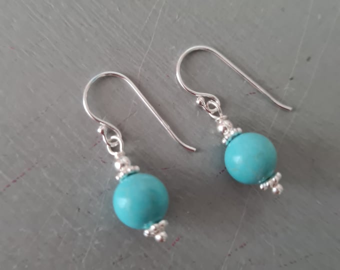 Turquoise earrings Sterling Silver or 14K Gold Fill 8mm blue Turquoise gemstone bead earrings December birthstone jewellery gift Chakra