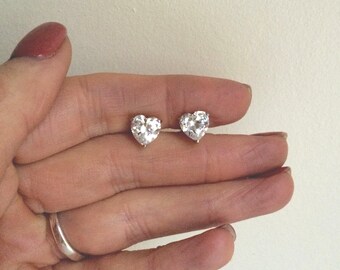 Small Cubic Zircon diamond heart stud earrings CZ diamond studs Sparkly bridal studs Wedding anniversary April Birthstone jewellery gift