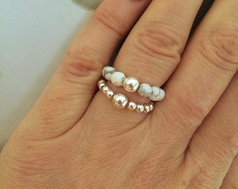 WHITE HOWLITE STRETCH ring with Sterling Silver or 14k Gold Fill bead