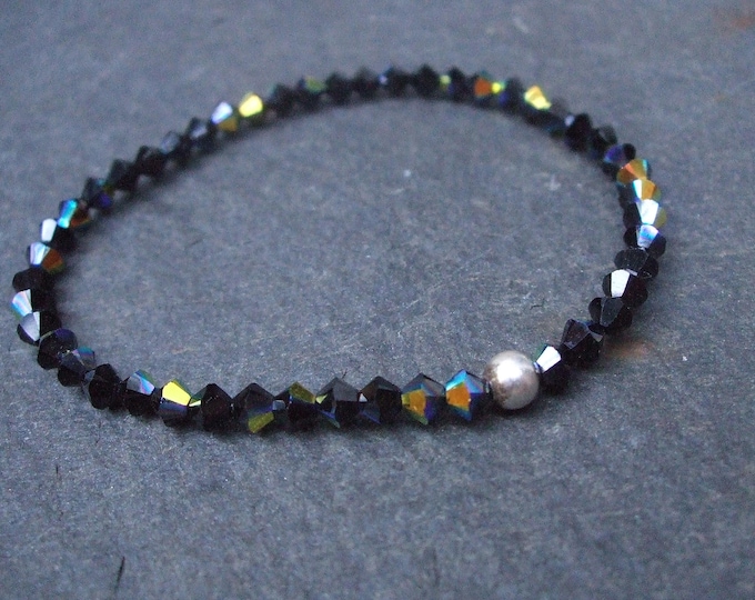 Black AB crystal stretch bracelet Sterling Silver / Gold Fill black crystal stacking bead bracelet Black Crystal jewellery gift for her girl
