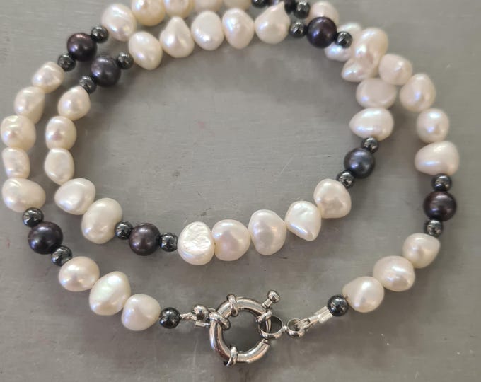 White and Black Freshwater Pearl necklace real large Baroque pearl necklace for him or her real pearl June Birthstone men's jewellery gift