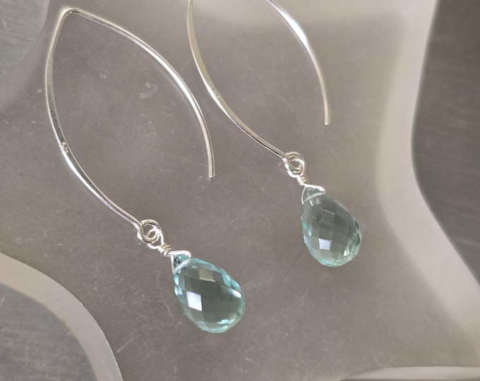 Aquamarine Quartz teardrop earrings on Sterling Silver or 14K Gold Fill fastenings of your choice - March Birthstone jewellery gift