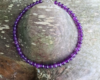 GRADE A Amethyst bead necklace Sterling Silver 8mm purple gemstone bead necklace February Birthstone jewellery gift 6th and 17th anniversary