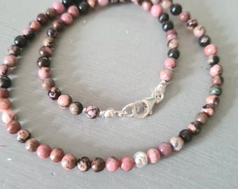 Tiny Pink Rhodonite choker necklace Sterling Silver Gold Fill pink gemstone bead necklace Chakra Healing crystal jewellery gift for her mum