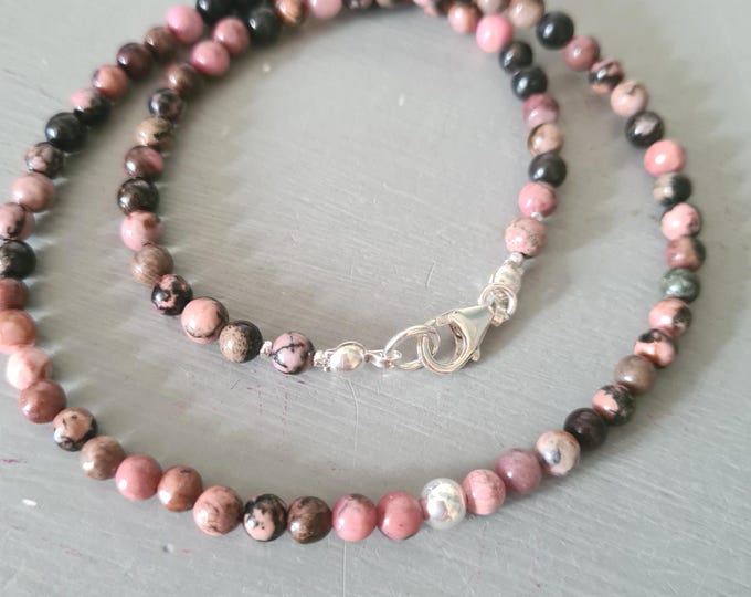 Tiny Pink Rhodonite choker necklace Sterling Silver Gold Fill pink gemstone bead necklace Chakra Healing crystal jewellery gift for her mum