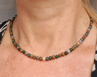 Green Jasper choker necklace Sterling Silver / Gold Fill tiny 4mm green gemstone bead necklace Ocean Jasper Heart Chakra jewellery gift