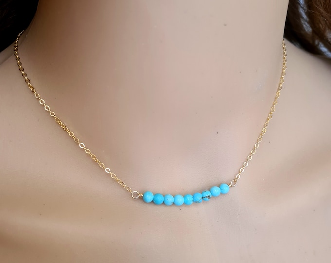 14ct Gold Fill tiny Turquoise necklace choker dainty 4mm blue Turquoise gemstone bead necklace December Birthstone jewellery Chakra gift