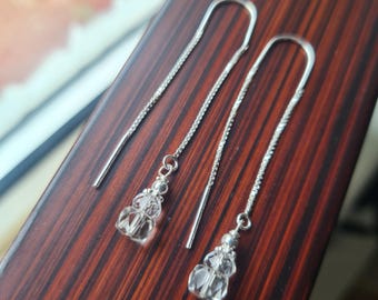 Handmade Clear Quartz threader earrings Sterling Silver / 14K Gold Fill small AAA Rock Crystal earrings April Birthstone jewellery gift her