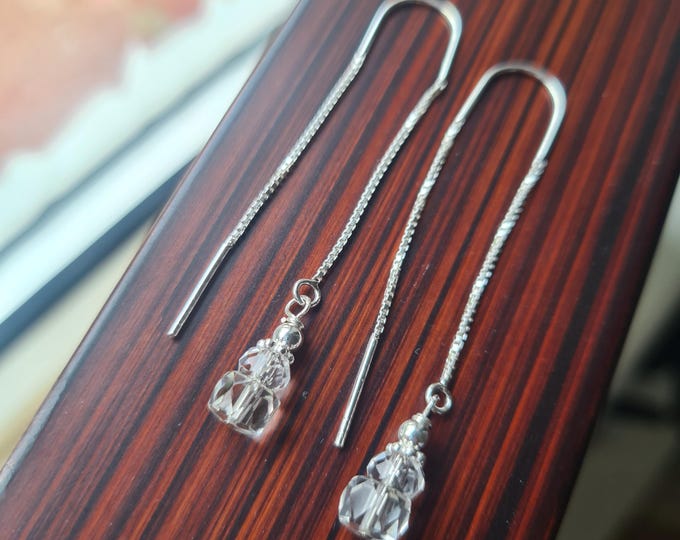 Clear Quartz earrings Sterling Silver or 14K Gold Fill threaders small AAA Rock Crystal Quartz earrings April Birthstone jewellery gift her
