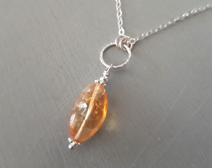 Citrine November Birthstone necklace Sterling Silver real yellow raw Citrine gemstone pendant necklace jewellery gift Chakra healing crystal