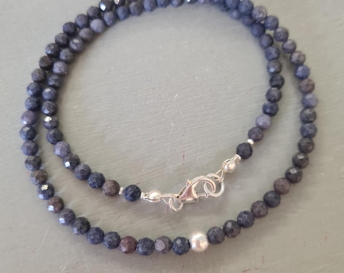 Tiny Blue Sapphire choker necklace Sterling Silver real raw Sapphire beaded gemstone bead necklace September Birthstone jewellery gift