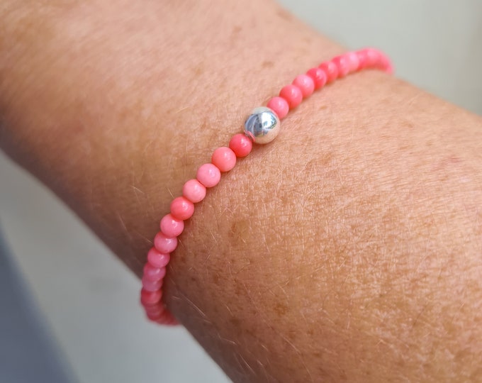 Pink Coral stretch Bracelet Sterling Silver or Gold Fill tiny 3mm beaded Coral gemstone Bracelet salmon pink Coral jewellery gift