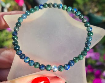 Blue Lapis in Azurite stretch Bracelet Sterling Silver / Gold Fill tiny 4mm tiny blue and green gemstone bead bracelet chakra jewellery gift