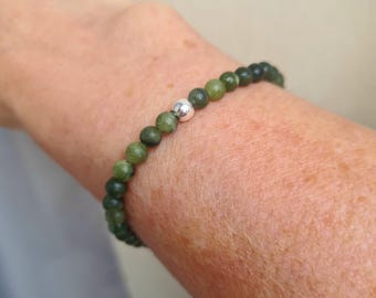 Green Jade Bracelet Sterling Silver or Gold Fill or No metal tiny 4mm green Jade gemstone Bead stretch Bracelet Heart Chakra jewellery Gift