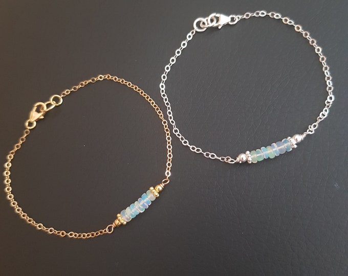 Tiny Ethiopian OPAL Bracelet in Sterling Silver or 14K Gold fill - OCTOBER Birthstone jewellery gift