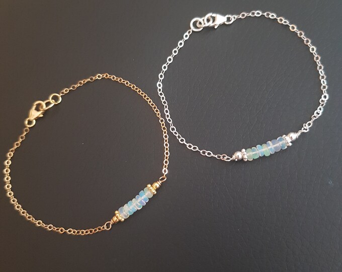 Tiny Ethiopian OPAL Bracelet in Sterling Silver or 14K Gold fill - OCTOBER Birthstone jewellery gift