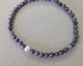Real Sapphire stretch Bracelet Sterling Silver or Gold Fill tiny raw faceted blue gemstone bead Bracelet September Birthstone jewellery gift