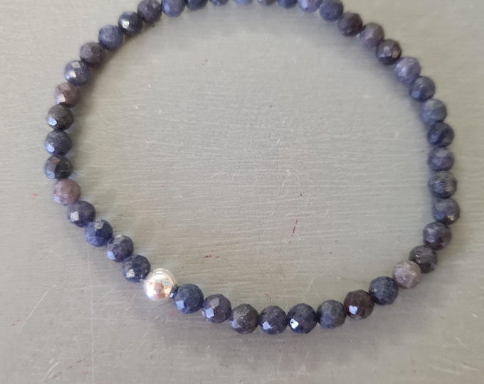 Real Sapphire stretch Bracelet Sterling Silver or Gold Fill tiny raw faceted blue gemstone bead Bracelet September Birthstone jewellery gift