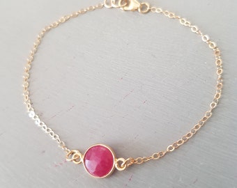 Tiny Ruby bracelet 14K Gold Fill real Raw red gemstone bead bracelet stacking bracelet July Birthstone jewellery minimalist Jewelry gift mum