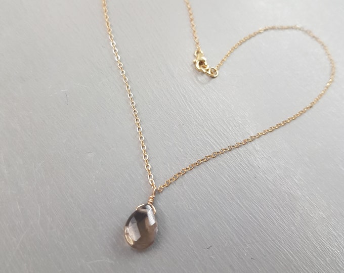 Smoky Quartz necklace choker 14K Gold Fill or Sterling Silver Small brown teardrop gemstone necklace dainty Smokey Quartz jewellery gift