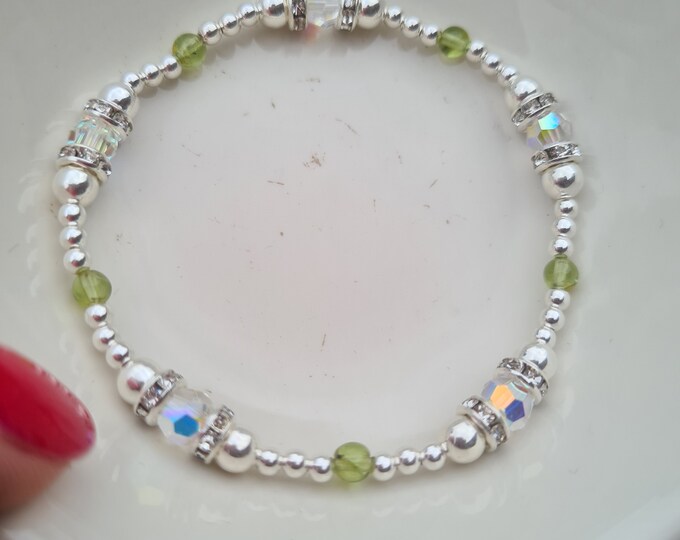 Sterling Silver Birthstone bracelet tiny gemstone bead stretch bracelet with your chosen birthstone jewellery stone Chakra jewelry gift