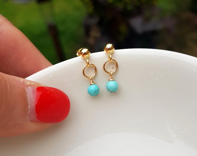 Tiny Turquoise stud earrings on14k Gold Fill studs or other fastenings - December Birthstone jewellery gift for her - girl