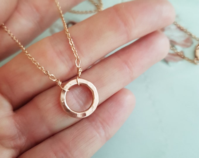 24K Rose Gold Vermeil hammered circle necklace choker small circle necklace Rose Gold or Gold pendant Eternity jewelry Circle of Life gift