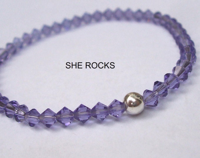 Purple Swarovski crystal stretch bracelet Sterling Silver OR Gold fill bead 4mm tiny Tanzanite crystal bead bracelet stacking jewellery