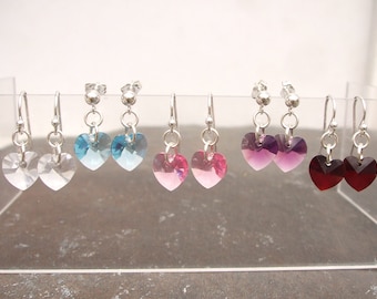 Small Swarovski crystal heart earrings Sterling Silver or 14K Gold Fill 10mm Crystal heart earrings crystal heart Valentine jewellery gift